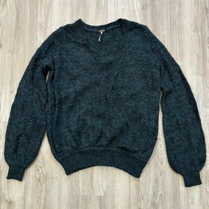 Free People Wool Blend Karina Slouchy Wrap Front‎ Sweater Size XS Black Green